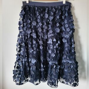 EVA FRANCO Floral Appliqué Navy Blue Skirt